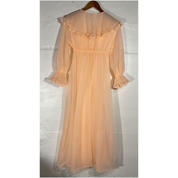 Vintage Pandora Lingerie Sheer Chiffon Nylon Robe Peach Ruffle Trim Size M - Picture 7 of 9